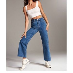 Aritzia Denim Forum The Farrah High Rise Wide Leg 28L Button Fly Raw Hem